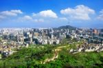 View Of Cityscape And Seoul Tower In Seoul, South Korea. Autumn Stock Photo