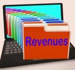 Revenues Folders Laptop Mean Business Income And Earnings Stock Photo