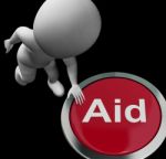 Aid Button Shows Help Support Or Treatment Stock Photo