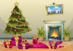 Cartoon  Illustration Interior Christmas Room With Separated Layers Stock Photo