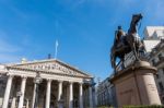 View Of The Royal Exchange And Statue Of Wellington In London Stock Photo