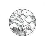 Brontosaurus Astronaut Mountain Circle Tattoo Stock Photo