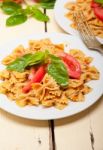 Italian Pasta Farfalle Butterfly Bow-tie And Tomato Sauce Stock Photo