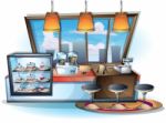 Cartoon  Illustration Interior Cafe Room With Separated Layers Stock Photo