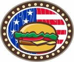 American Cheeseburger Usa Flag Oval Cartoon Stock Photo