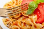 Italian Pasta Farfalle Butterfly Bow-tie And Tomato Sauce Stock Photo