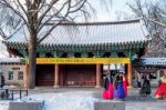 Jeonju, South Korea - Jan 24: Jeonju Traditional Korean Village,traditional Korean Style Architecture And Tourists In Jeonju Traditional Korean Village On Jan 24, 2016 In Jeonju, South Korea Stock Photo