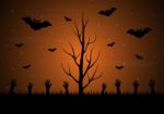 Halloween Dry Dead Tree Bat Zombie Hand  Stock Photo