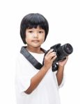 Asian Child With Digital Camera Stock Photo