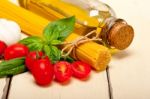 Italian Spaghetti Pasta Tomato And Basil Stock Photo