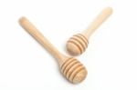 Honey Dipper Bamboo Wood White Background Closeup Stock Photo