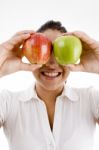 Young American Model With Apples Stock Photo