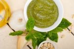 Italian Basil Pesto Sauce Ingredients Stock Photo