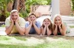 Lovely Family In Their Back Yard Stock Photo