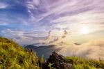 Phu Chi Fa Forest Park At Sunset, Thailand Stock Photo