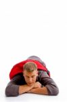 Man Resting In Sleeping Bag Stock Photo