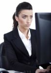 Serious Business Woman Working In Computer Stock Photo