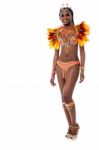 Cheerful Samba Dancer Posing Over White Stock Photo