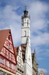 Old Clock Tower In Rothenburg Stock Photo