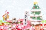 Merry Christmas And Happy New Year Background  And Number 2017 Text Stock Photo