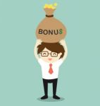 Business Concept, Businessman Holding Bonus And Feeling Happy.  Illustration Stock Photo