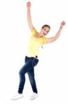 Happy Teen Enjoying Music And Dancing Stock Photo