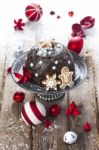 Christmas Pudding With Gingerbreads Stock Photo