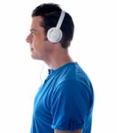 Man Listening Music With Headphones Stock Photo