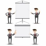 Cartoon Businessman Presentation With Board Stock Photo