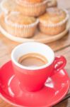 Banana Cup Cake And Espresso Stock Photo