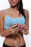 Fit Woman On With  Earphones Stock Photo