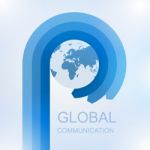 Global Communication With Arrow In Circle Around World Stock Photo