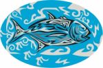 Giant Trevally Side Oval Tribal Art Stock Photo