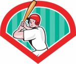 Baseball Player Batting Diamond Cartoon Stock Photo