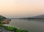 Mekong River And Bridge Crossing To Laos On Evening Stock Photo