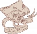 Skull Patriot Ribbon Flag Drawing Stock Photo