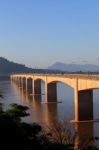 Loas-japan Bridge Crossing Mekong River In Champasak  Southern O Stock Photo