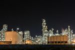 Oil Refinery Industry At Night Stock Photo