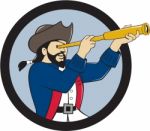 Pirate Looking Spyglass  Circle Cartoon Stock Photo