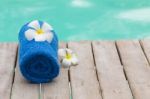 Towel Set At Swimming Pool Stock Photo