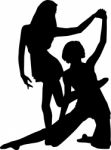 Silhouettes Of Dancing Women Stock Photo