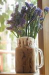 Iced Coffee On Wooden Table Top Stock Photo