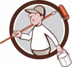 House Painter Paint Roller Can Circle Cartoon Stock Photo