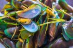 Mussels Steamed With Herbs And Lemon Grass -  Hot And Spicy Seafood Sauce , Thai Food Stock Photo