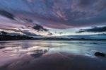 Spectacular Sunset On The Beach Of Arnao, Asturias, Spain, Stock Photo