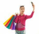 Shopping Woman Self Photographing Stock Photo