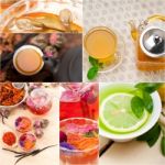 Collection Of Different Herbal Tea Infusion Collage Stock Photo