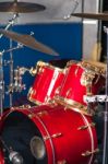 The Red Drum Set Inside Studio Stock Photo