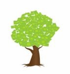 A Tree Growing Money In The Form Of Dollar Notes Stock Photo