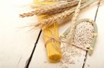 Organic Raw Italian Pasta And Durum Wheat Stock Photo